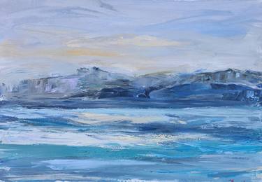 Winter seascape - Original acrylic painting 50*35 cm, blue, gray, turquoise thumb