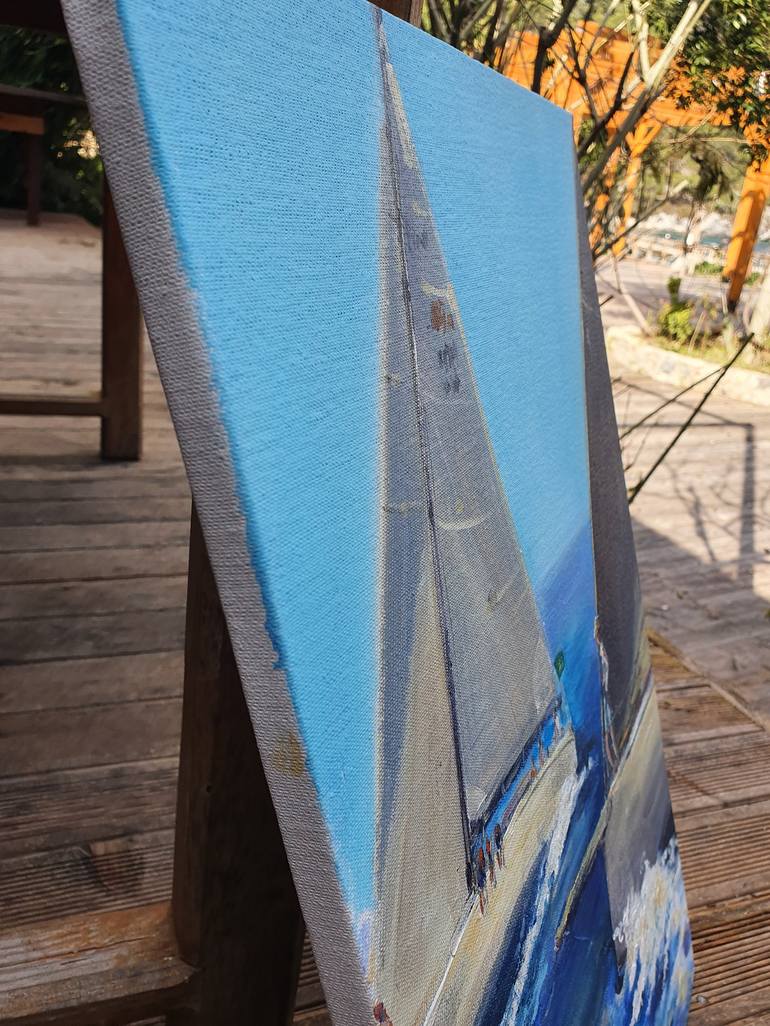 Original Impressionism Yacht Painting by Dina Aseeva