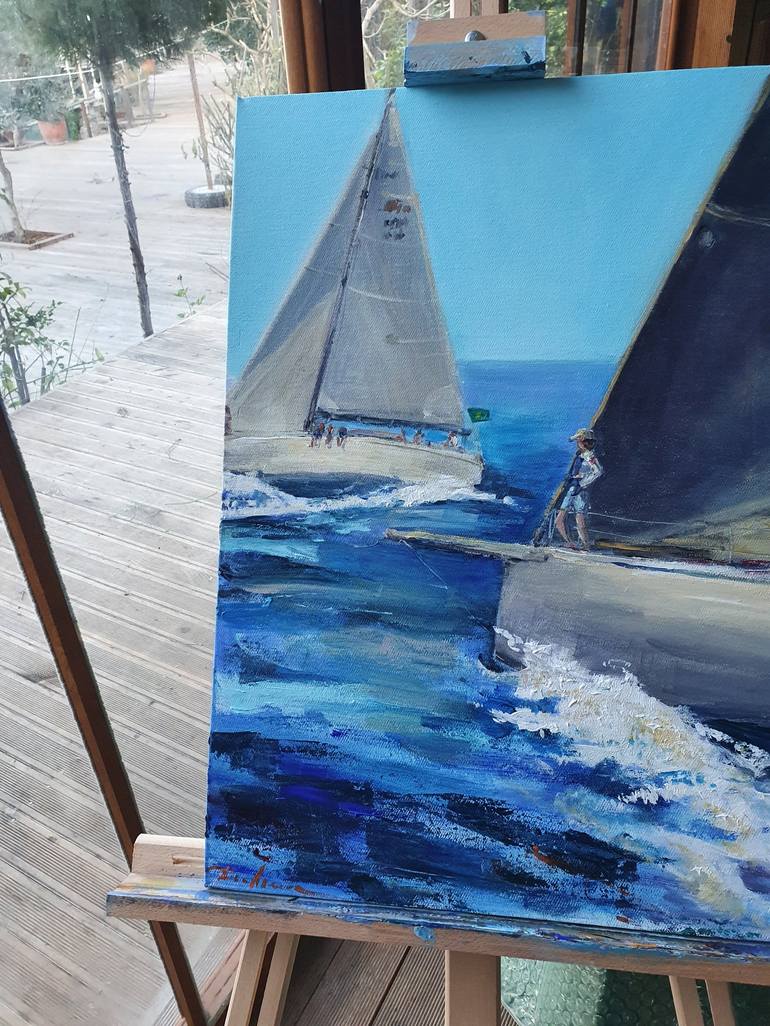 Original Impressionism Yacht Painting by Dina Aseeva