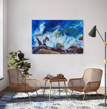 Waters and rocks of Portofino - Original acrylic painting 120*80 cm thumb