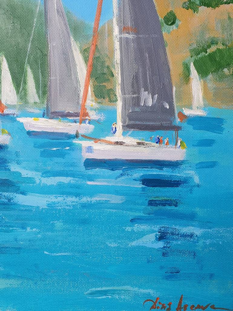 Original Impressionism Sailboat Painting by Dina Aseeva