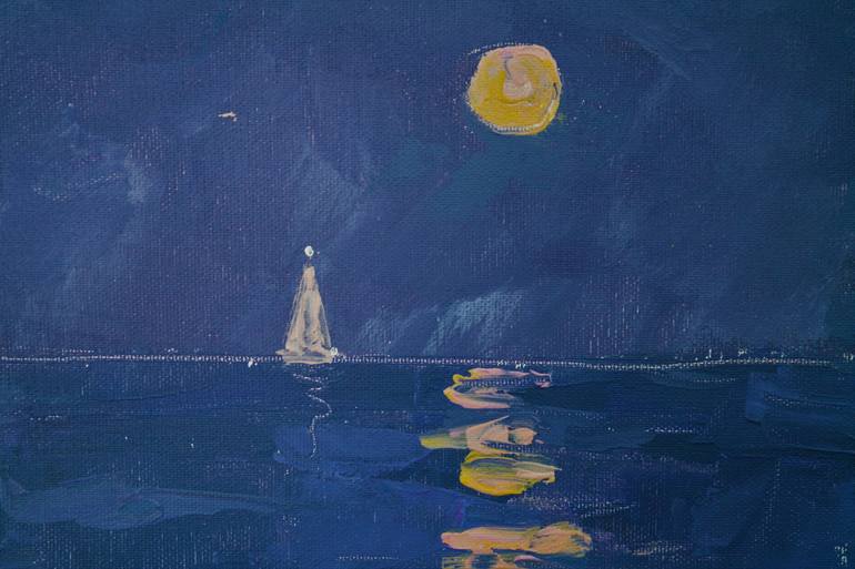 Original Minimalism Sailboat Painting by Dina Aseeva