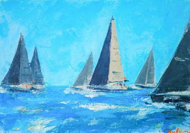 Original Abstract Sailboat Paintings by Dina Aseeva
