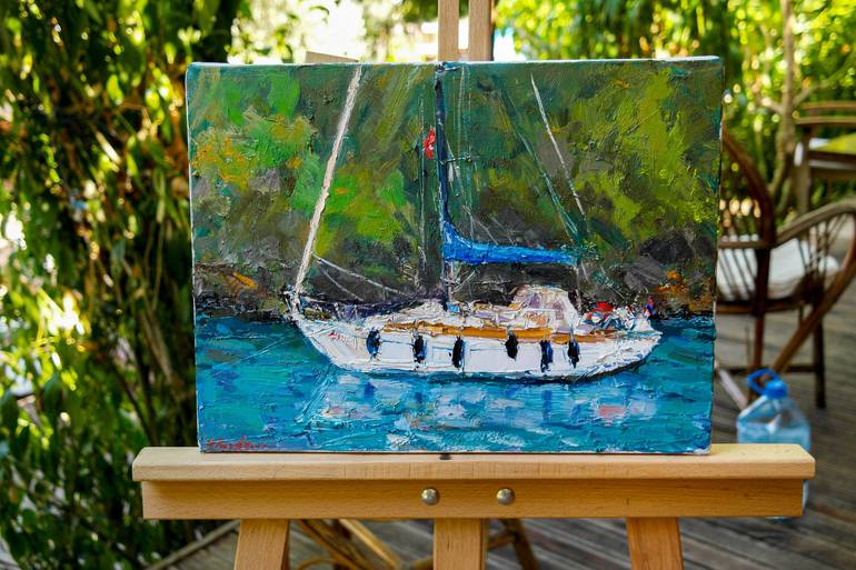 Original Abstract Sailboat Painting by Dina Aseeva