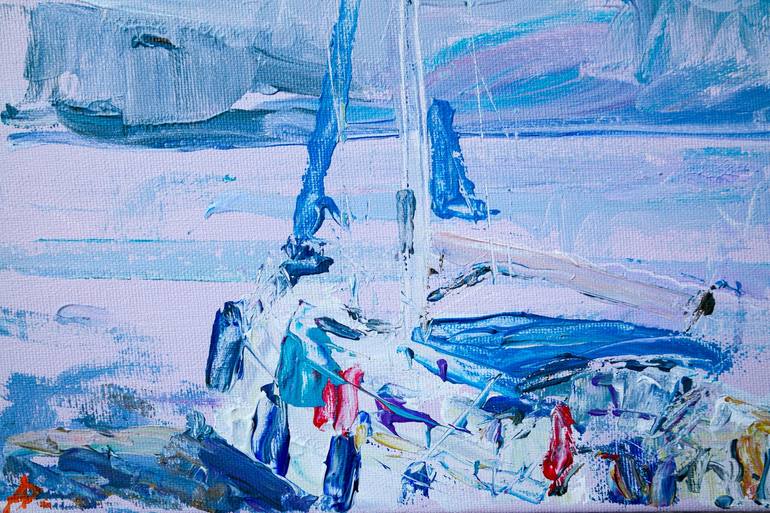 Original Abstract Sailboat Painting by Dina Aseeva