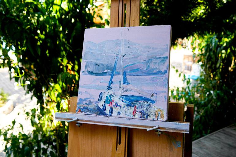 Original Abstract Sailboat Painting by Dina Aseeva