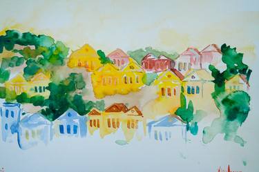 Symi island in July - sunny day watercolor thumb
