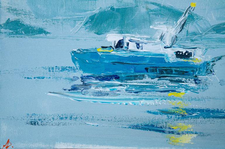 Original Impressionism Yacht Painting by Dina Aseeva