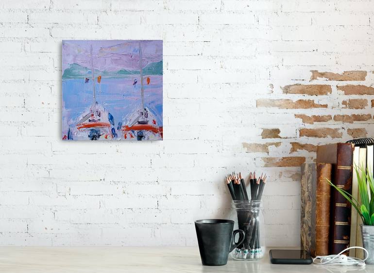 Original Abstract Yacht Painting by Dina Aseeva