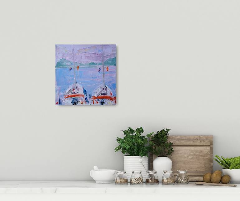 Original Abstract Yacht Painting by Dina Aseeva