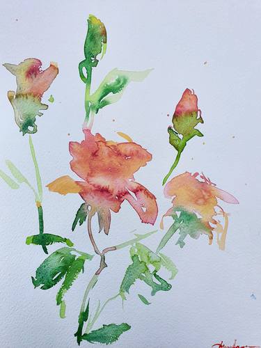Pale roses - minimalistic watercolor flowers, spring blossom thumb