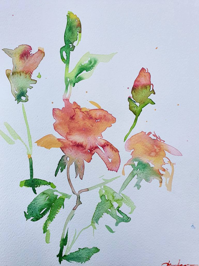 Print of Minimalism Floral Paintings by Dina Aseeva