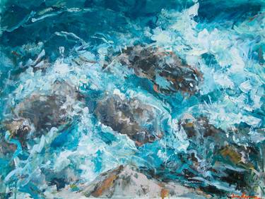 Water and rocks of Aegean - abstract sea waves, splashes thumb
