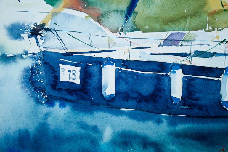 Original Abstract Yacht Painting by Dina Aseeva