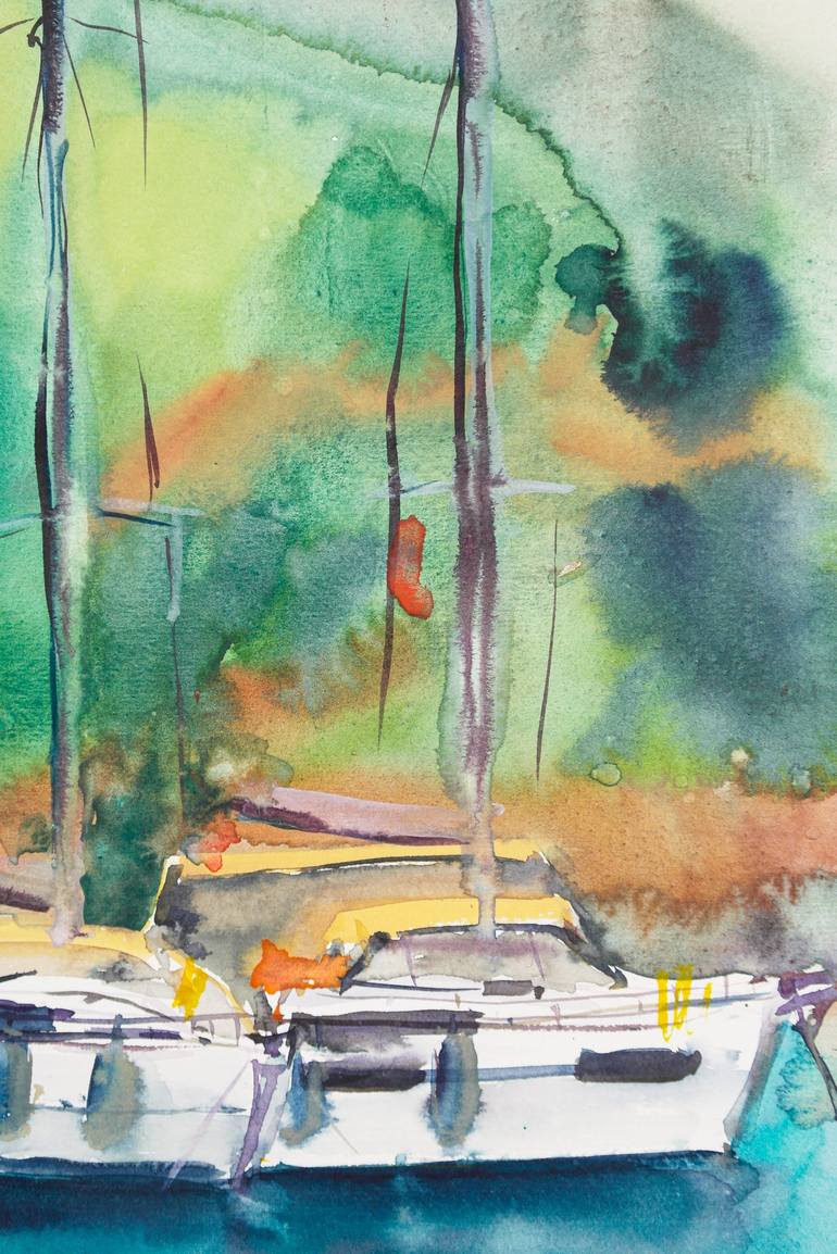 Original Impressionism Yacht Painting by Dina Aseeva