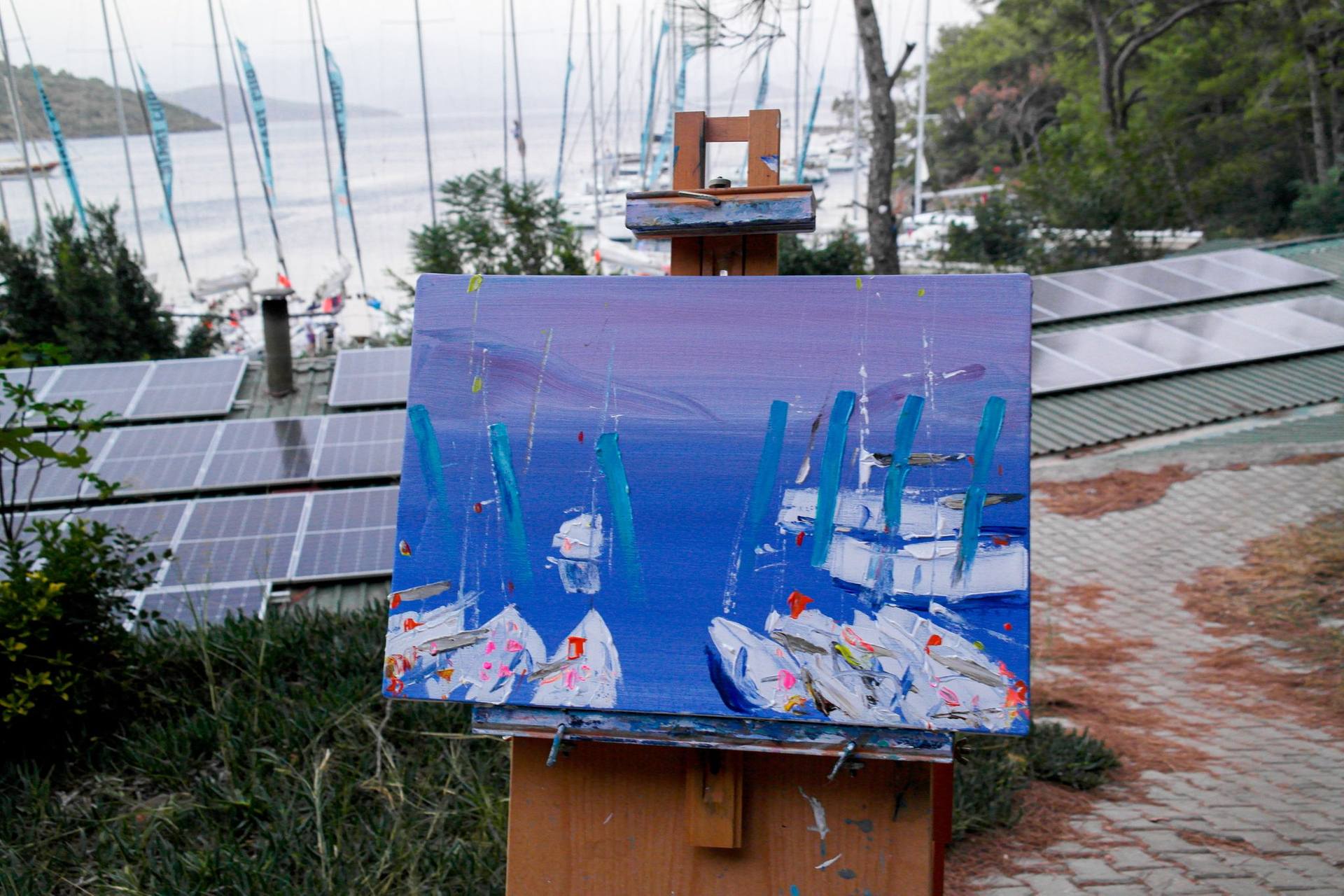 Start cup regatta in Sarsala - yacht club, jetty, sea bay Painting