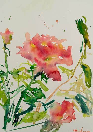 Solo rose - abstract flowers, giclee print, summertime blossom thumb