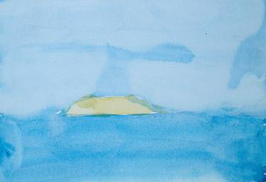 Island on blue - minimalistic seascape, sunset on the sea thumb