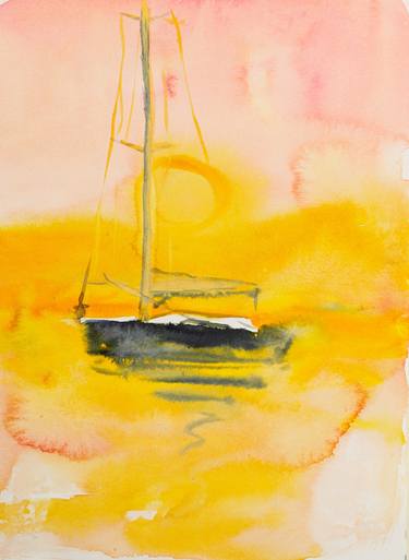 Sjor on sunset - vibrant yellow, canary, sea, sailboat, yacht thumb