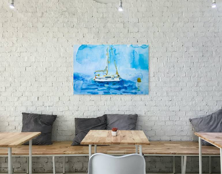 Original Minimalism Sailboat Mixed Media by Dina Aseeva