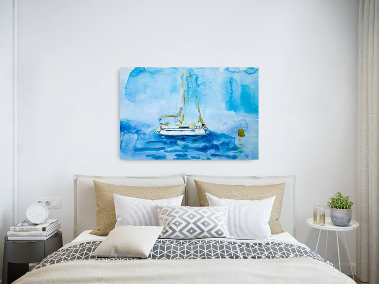 Original Minimalism Sailboat Mixed Media by Dina Aseeva