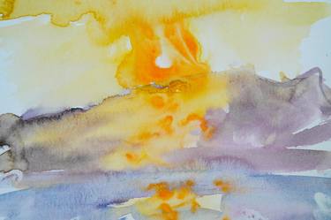 Sunrise near Symi Island - yellow sky, sunny seascape, sun thumb