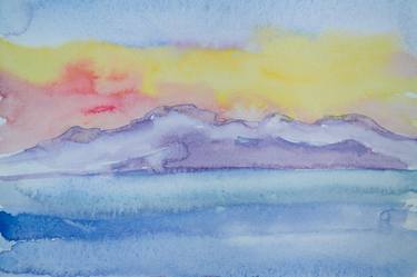Small sunrise - abstract landscape, mountain on the horizon thumb