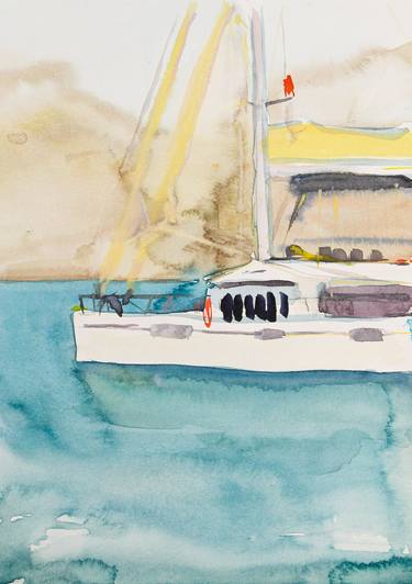 More than 42 - catamaran, watercolor sailboat, illustrative yacht thumb