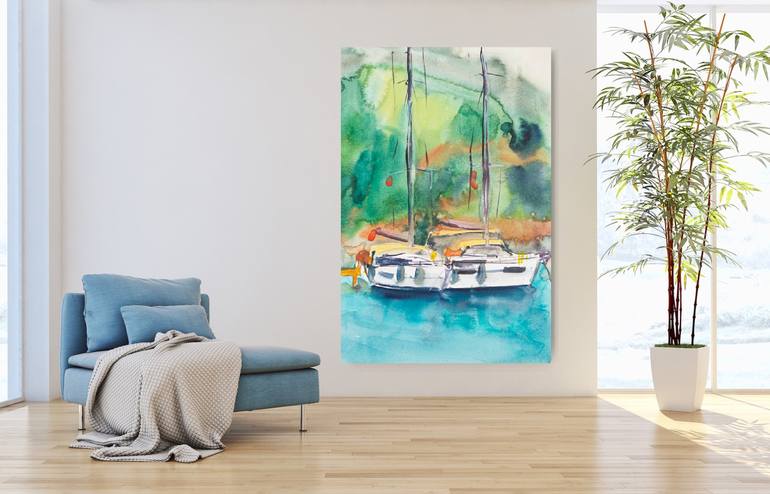 Original Impressionism Yacht Digital by Dina Aseeva