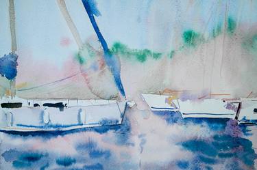 Original Abstract Sailboat Paintings by Dina Aseeva