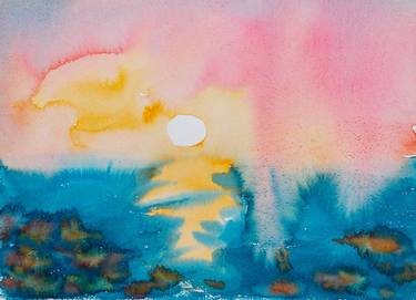 One more sunset - colorful watercolor seascape thumb