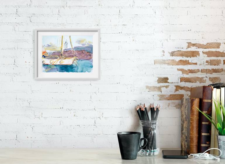 Original Impressionism Yacht Painting by Dina Aseeva