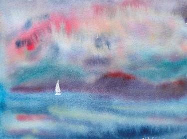 Colorful weather - abstract seascape, sailboat, winter sea thumb