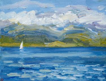 Sailing in winter - small seascape, mountains, serenity sea thumb