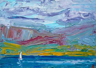 Sea, clouds and mountains - small seascape, colorful sky thumb