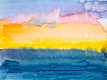 Sunset in the sea - orange and blue abstarct seascape, fiery sky thumb