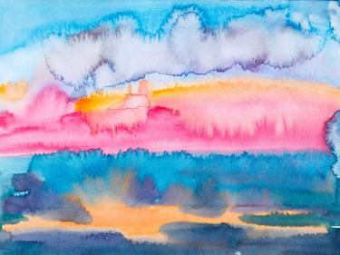 Sunset in the sea - clouds and colors - abstract seascape thumb