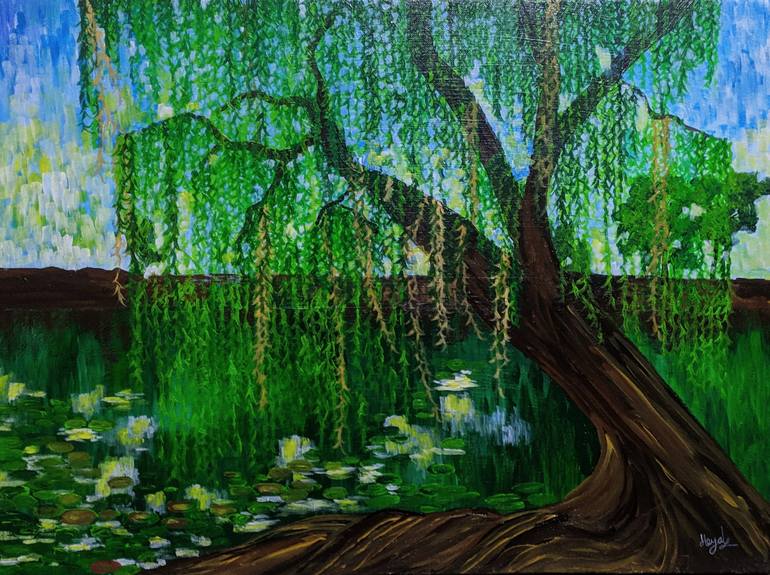 Claude Monet Impressionism Painting Weeping Willow Tree Fine Art Canvas Print