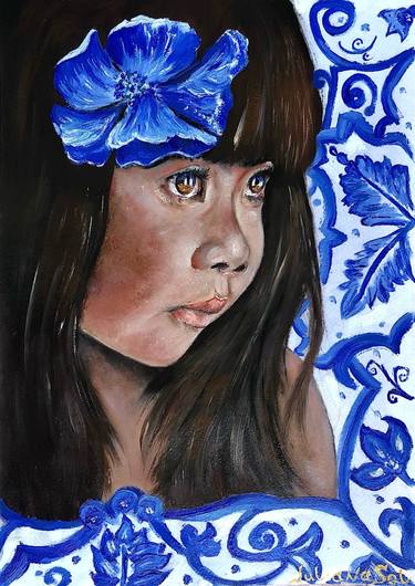 Little fairy, portrait in blue colors in the style thumb