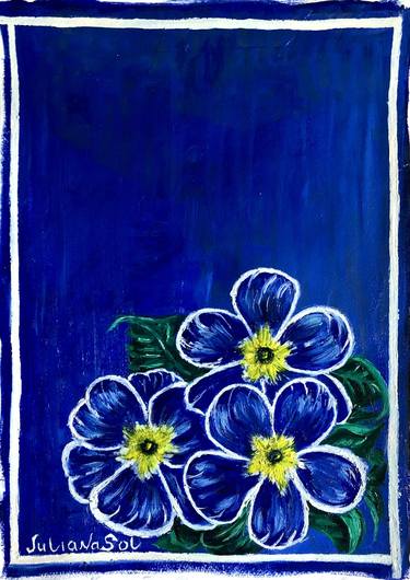 Blue Flowers Oil on Paper will look stylish in your House thumb