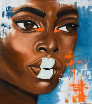 Party in Miami - Original Oil Portrait, African Woman, Beautiful Painting in the Livingroom, Large Wall Portrait for Cafe Painting thumb