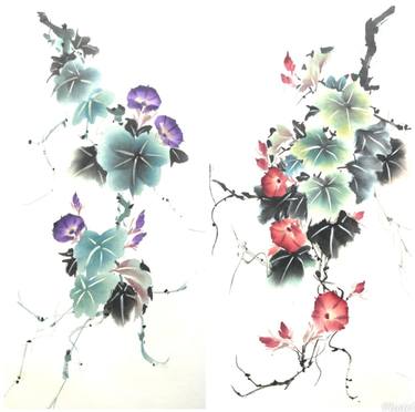 Chinese Painting - Morning Glory (Red and Violet) thumb