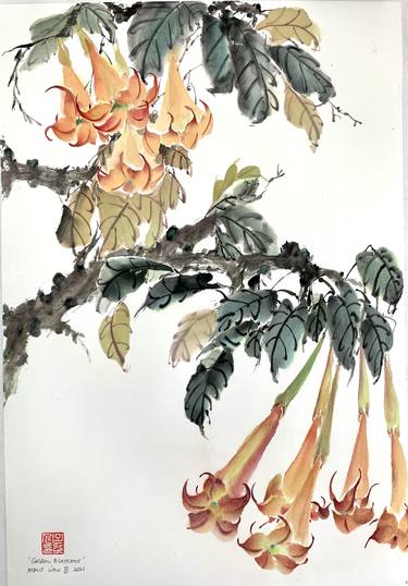 Chinese Brush Painting - Golden Blossoms thumb