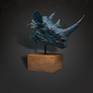 Black Rhino Bust in Bronze with blue green patina