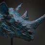 Black Rhino Bust in Bronze with blue green patina