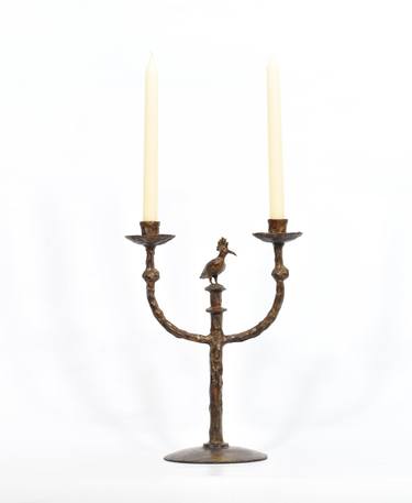 Candlestick with Hoopoe in Cast Bronze thumb