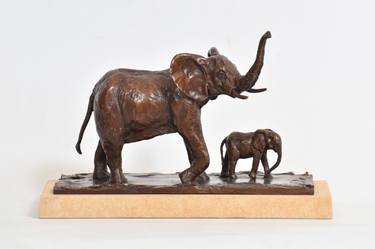 New Life - Mother & Calf - Elephant Sculpture thumb