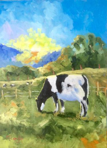 Original Fine Art Cows Paintings by Margie Langtip