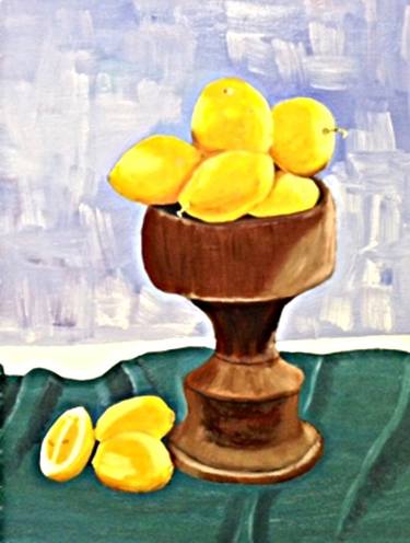 Lemons in a turned wooden bowl thumb