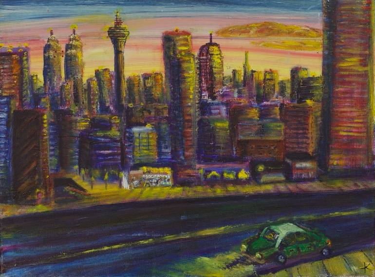 Original Folk Cities Painting by Kasiah Sword